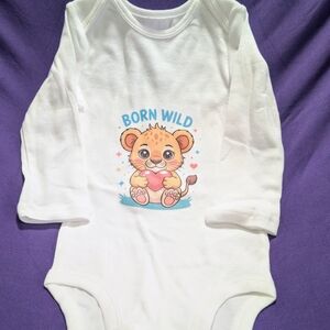Carter's White Long-Sleeve Bodysuit with Lion "Born Wild" Graphic